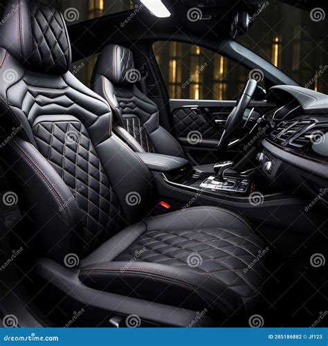 Luxury Redefined in this Modern Black Leather Car Interior Stock Photo ...