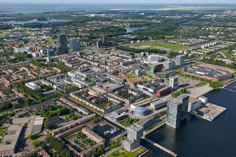 aerial view Almere city center seen from the Weerwater, Almere, the ...