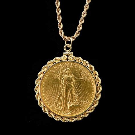 $20 1908 GOLD COIN, 14K GOLD PENDANT NECKLACE. : Lot 198