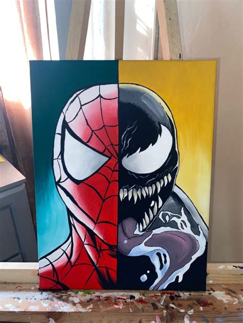 spiderman / venom acrylic painting | Canvas painting designs, Painting ...