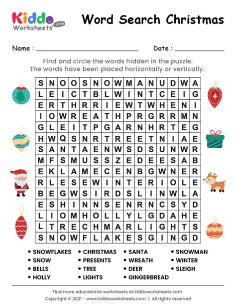 Free Printable Word Search Christmas Worksheet - kiddoworksheets