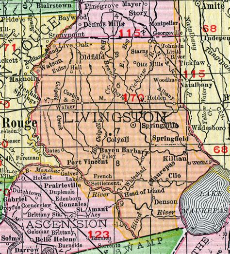 Livingston Parish, Louisiana, 1911, Map, Rand McNally, Springville ...