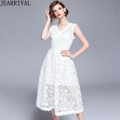 White Lace Dress 2018 New Fashion Women Hollow Out Summer Dress Sexy V ...