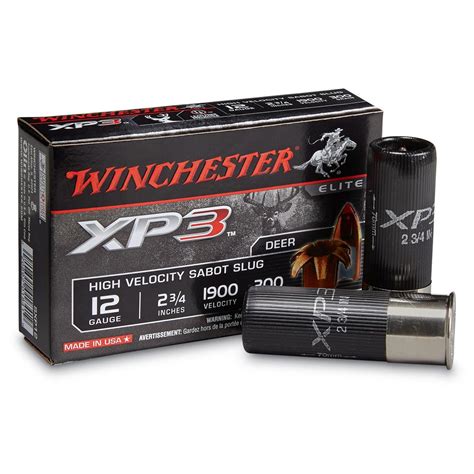 Winchester XP3 Deer, 12 Gauge, 2 3/4" Shells, XP3 Sabot Slug, 300 Grain, 5 Rounds - 121331, 12 ...