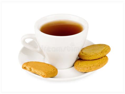 White Cup Of Tea With Biscuits Stock Photo - Image of brewing, party ...