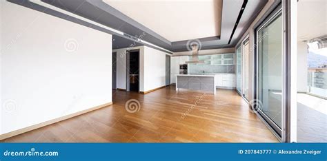 Living Room with Kitchen Island, Modern Apartment Stock Image - Image ...