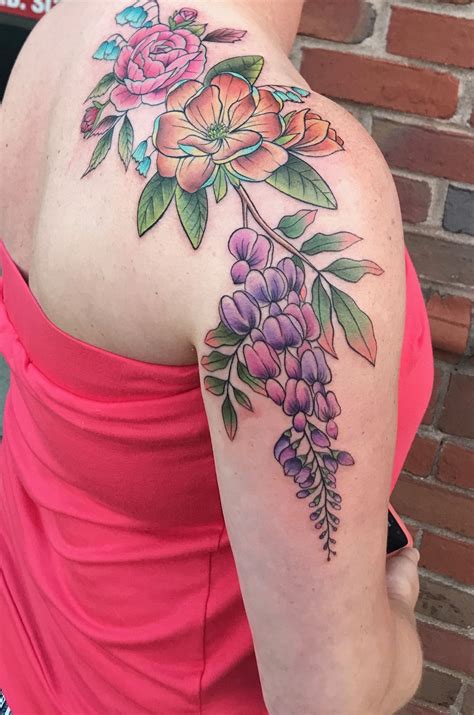 Wisteria tattoo | Tattoos, Floral back tattoos, Shoulder tattoos for women