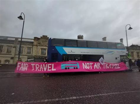 Bristol Airport Flyer bus blockaded by teenage Extinction Rebellion ...