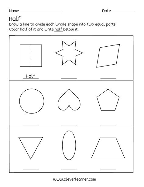 One Half Fraction Worksheets Kindergarten