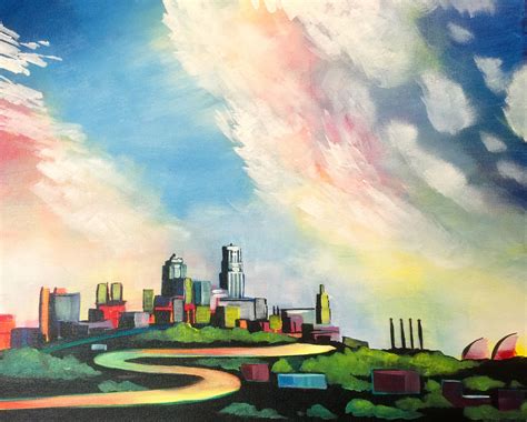 Kansas City Skyline, 2015, Acrylic on Canvas, 16x20 inches | Sun art, Kansas city skyline, Art ...