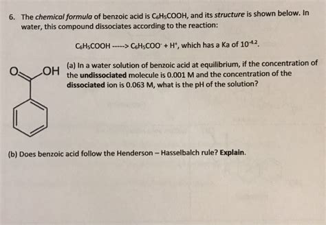 Solved The chemical formula of benzoic acid is CoHsCOOH, and | Chegg.com