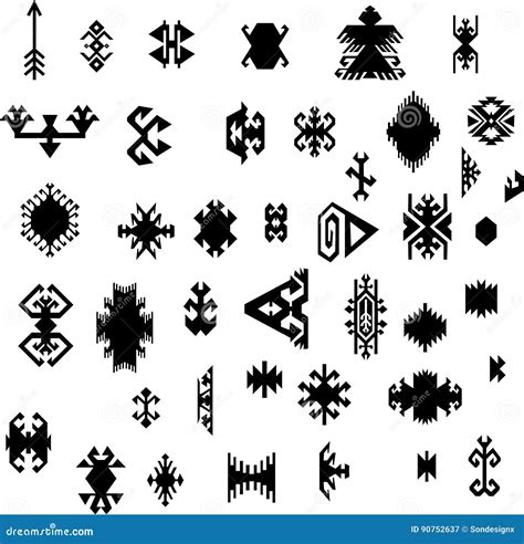 Native American Indian Ethnic Traditional Geometric Art Design Elements Set Aztec Navajo Tribal ...