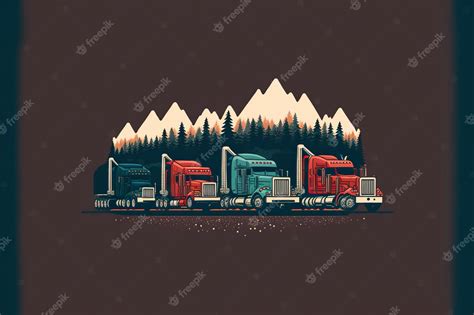 Premium Photo | Convoy of trucks flat illustration