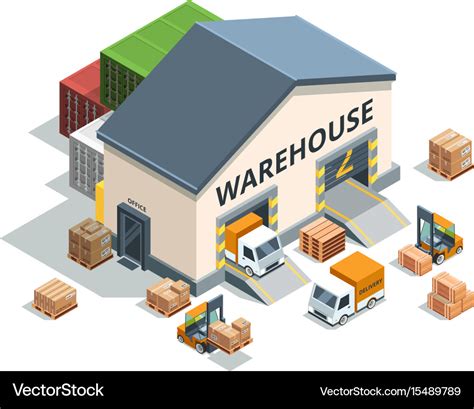 Warehouse building trucks and load machines Vector Image