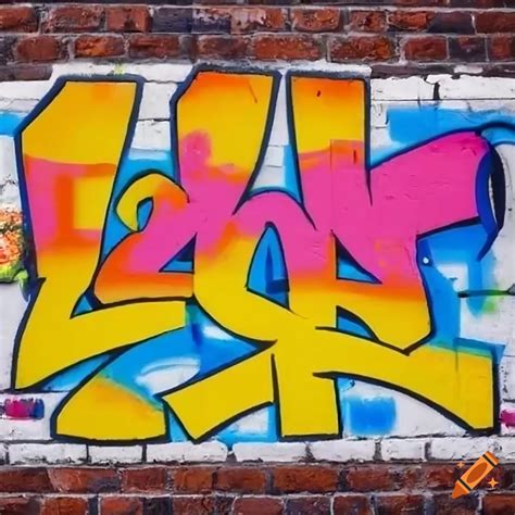 Graffiti spelling 'first' on brick wall on Craiyon