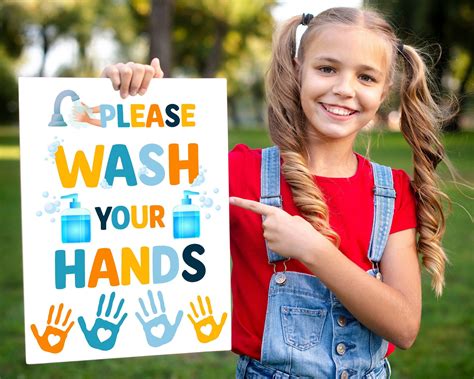 Printable Wash Your Hands Sign, PDF Bathroom Rules Sign, School Nurse Health Clinic Poster, Hand ...