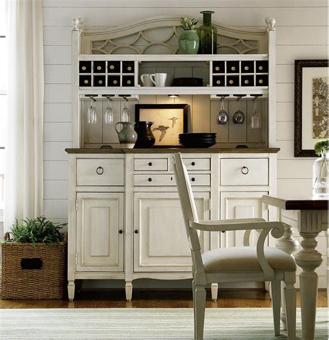 Country-Chic Maple Wood White Kitchen Buffet with Bar Hutch | Zin Home