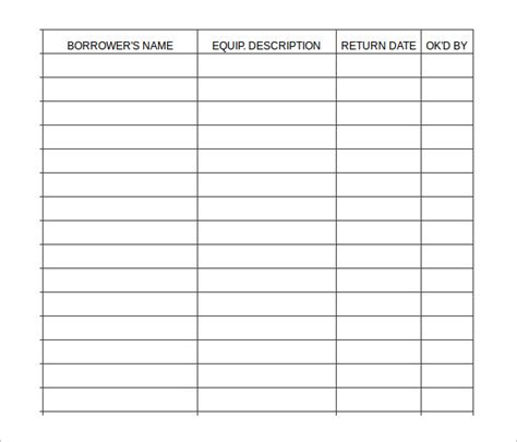 FREE 14+ Sample Equipment Sign Out Sheet Templates in PDF | MS Word | Excel