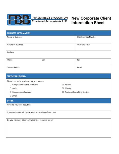 New Corporate Client Information Sheet | Templates at allbusinesstemplates.com