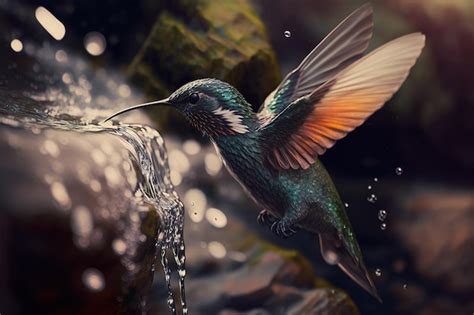 Premium Photo | A hummingbird drinking water from a fountain