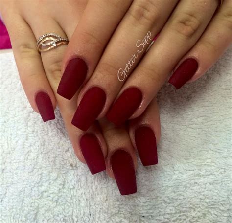Matte dark red nails | Matte nails design, Red matte nails, Red acrylic ...