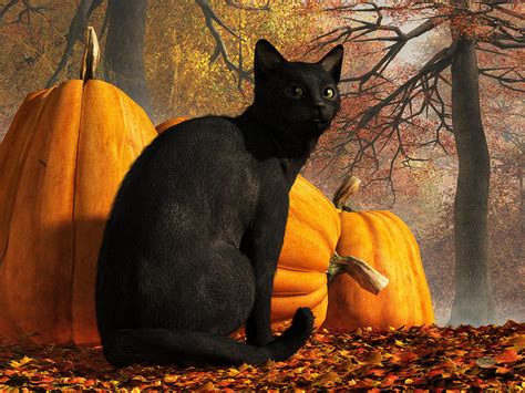 Black Cat At Halloween Digital Art by Daniel Eskridge