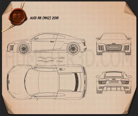 Audi R8 2016 Blueprint - Hum3D