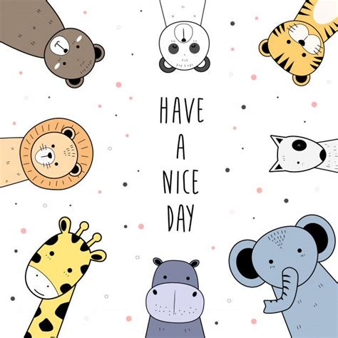 Cute Wild Animals Greeting Cartoon Doodle Background | Doodle ...