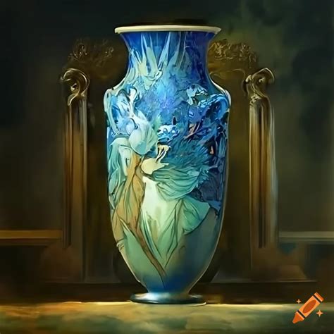 Art nouveau style painting of a decorative vase on Craiyon