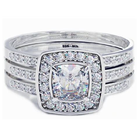 Cushion Cut CZ Halo Wedding Engagement Bridal Ring Set Band