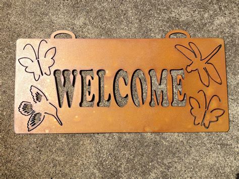 Metal Welcome Sign ~ Garden, Butterfly, Bugs, Hummingbird, Dragonfly Metal Welcome Sign, Garden ...