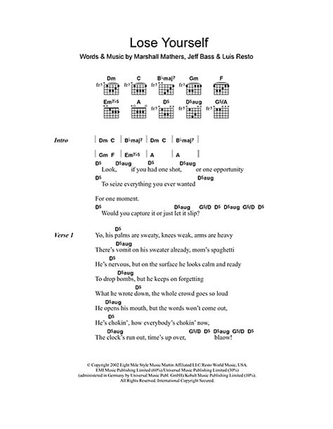 Eminem "Lose Yourself" Sheet Music & Chords | Download 5-Page Printable ...