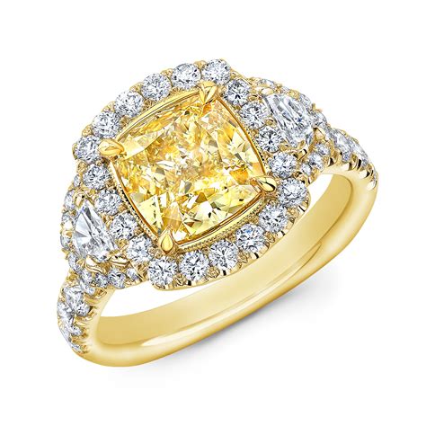 1.9ct. Cushion cut Yellow Diamond Halo Half Moon Side Stones Yellow ...