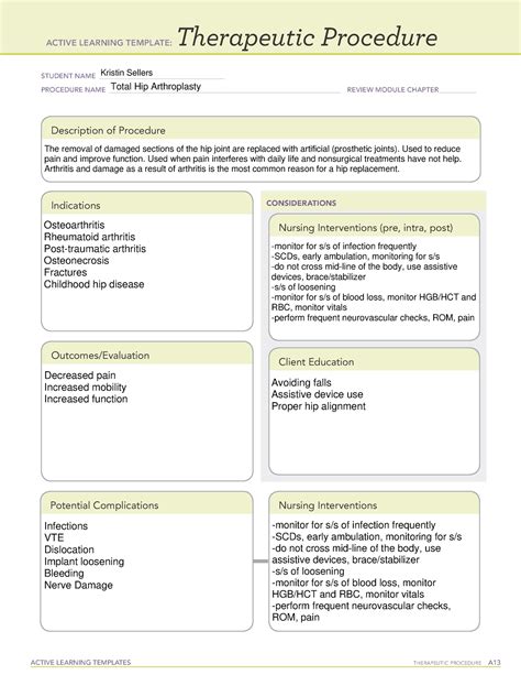 Total Hip Arthroplasty - ACTIVE LEARNING TEMPLATES THERAPEUTIC PROCEDURE A Therapeutic Procedure ...