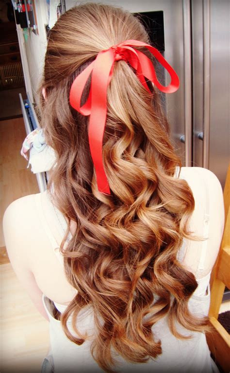 prom hair. #bow #red #hairstyle #curly #long #brunette | Halloween hair, Hair styles, Red riding ...