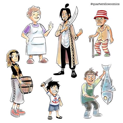 #3: Drew the residents of Foosha Village : r/OnePiece