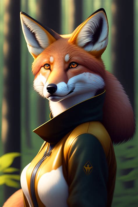 Lexica - Furry art, female anthro fox standing in a forest, fursona commission, photorealistic ...