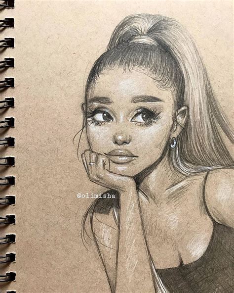 liv on Instagram: “tiny ari sketch. i missed drawing on toned tan paper @arianagrande ☁️🖤 ...