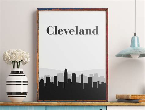 Cleveland Skyline Art Cleveland Wall Art Cleveland Cityscape - Etsy