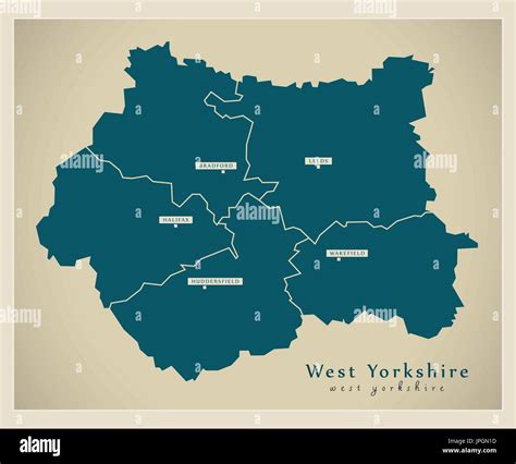 Modern Map - West Yorkshire metropolitan county with cities and districts England UK Stock ...