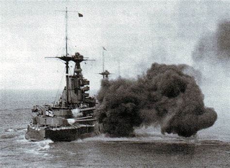 HMS Malaya of the 5th Battle Squadron in action at the Battle of Jutland on 31st May 1916 ...