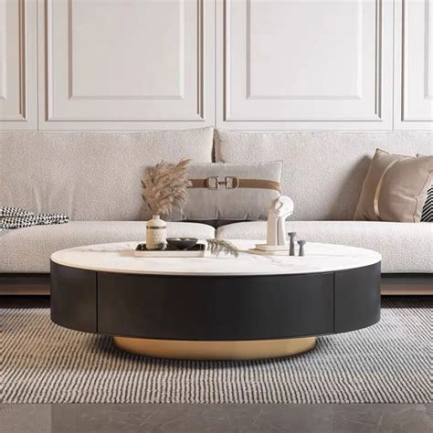 Modern Round Coffee Table, Drum Coffee Table with Storage, Sintered ...