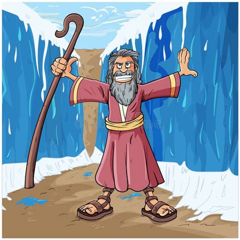 Cartoon Vector Illustration of Moses Parting the Red Sea Stock Vector ...