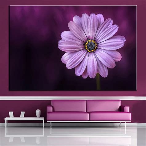 Large size Printing Oil Painting purple daisy flower Wall painting ...