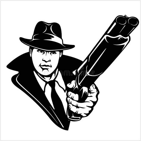 Gangster with a Shotgun - Vector Illustration Isolated on White Stock Vector - Illustration of ...