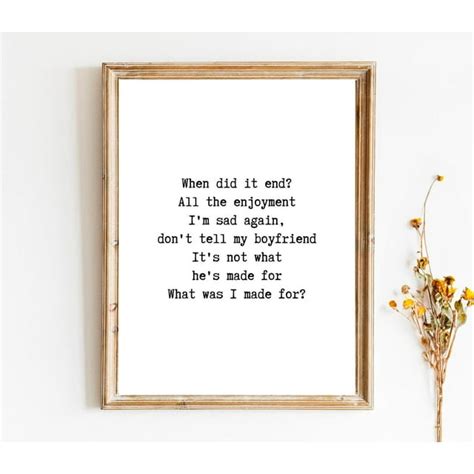 POSTER What was I made for Billie Eilish Barbie Song Lyrics -UNFRAMED ...