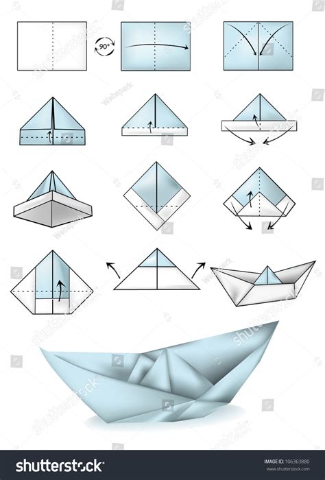 Paper Boat Instructions Illustration Tutorial: vector de stock (libre de regalías) 106363880 ...