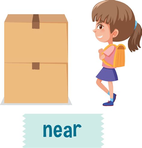 Preposition of place with cartoon girl and a box 6764179 Vector Art at Vecteezy