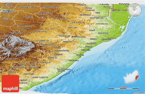 Physical Panoramic Map of Kwazulu/Natal