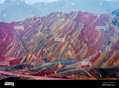 Colorful landscape of rainbow mountains, at Zhangye Danxia national ...